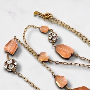 J. Crew Peach Lucite Rhinestone Gold Tone Station Necklace